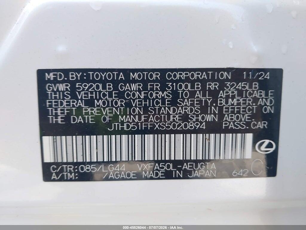 JTHD51FFXS5020894 2025 LEXUS LS 500 photo no. 9