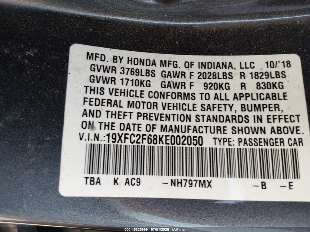 19XFC2F68KE002050 2019 HONDA CIVIC photo no. 9