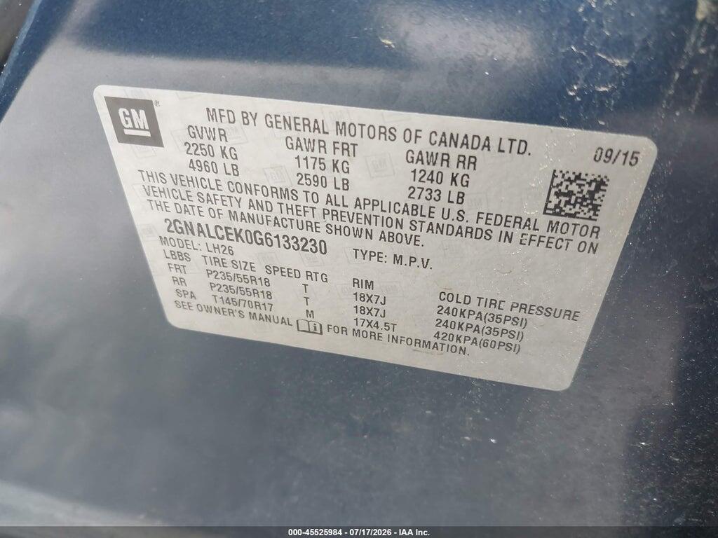 2GNALCEK0G6133230 2016 CHEVROLET EQUINOX photo no. 9