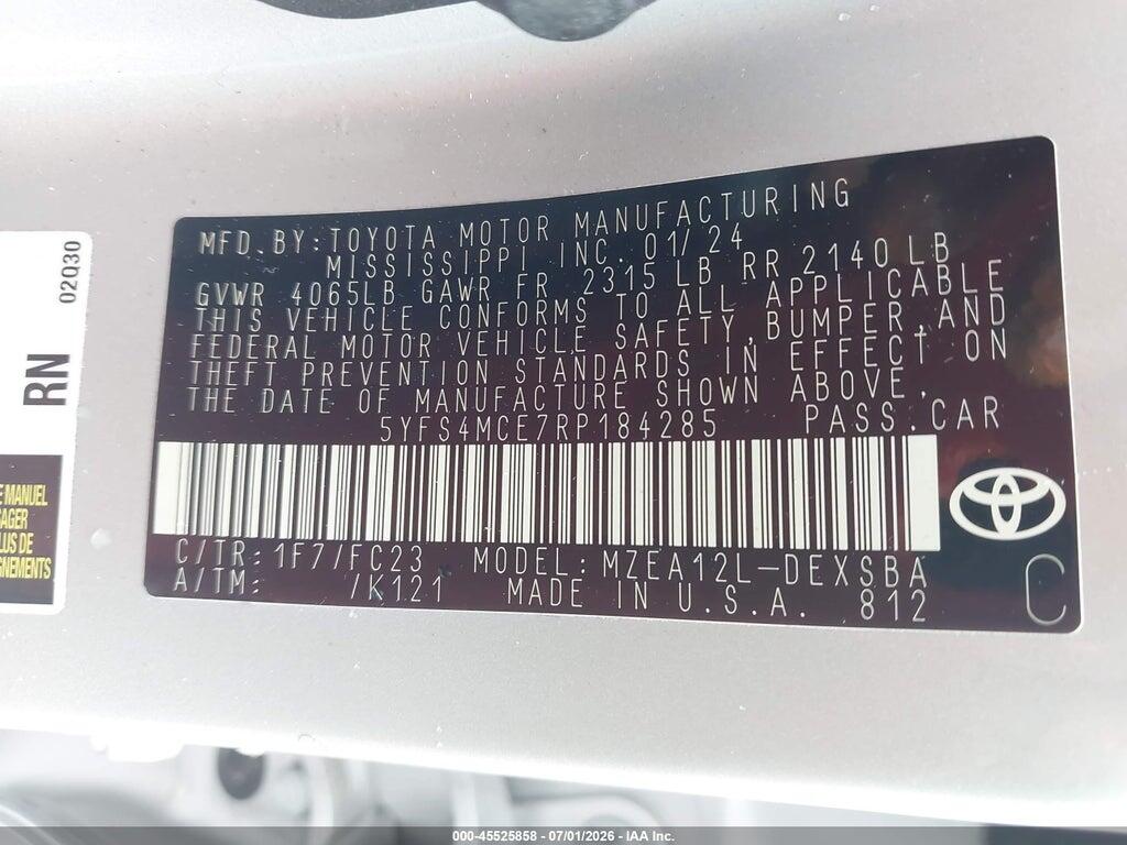 5YFS4MCE7RP184285 2024 TOYOTA COROLLA photo no. 9