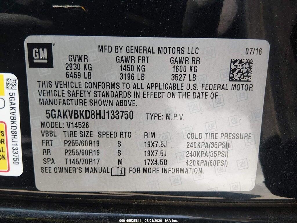 5GAKVBKD8HJ133750 2017 BUICK ENCLAVE photo no. 9