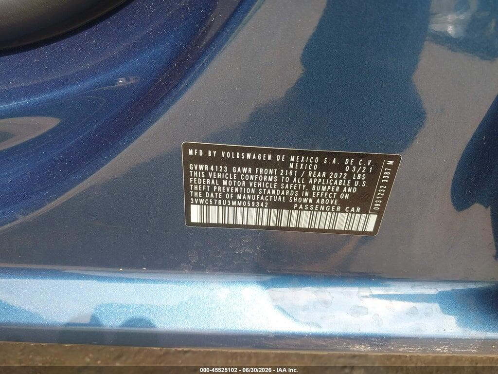 3VWC57BU3MM059342 2021 VOLKSWAGEN JETTA photo no. 9