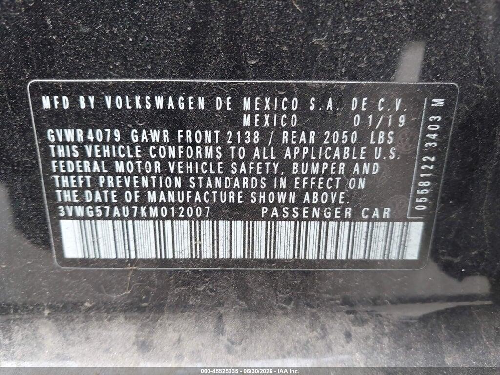 3VWG57AU7KM012007 2019 VOLKSWAGEN GOLF photo no. 9