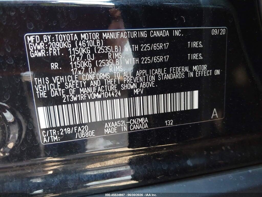 2T3W1RFV0MW104424 2021 TOYOTA RAV4 photo no. 9