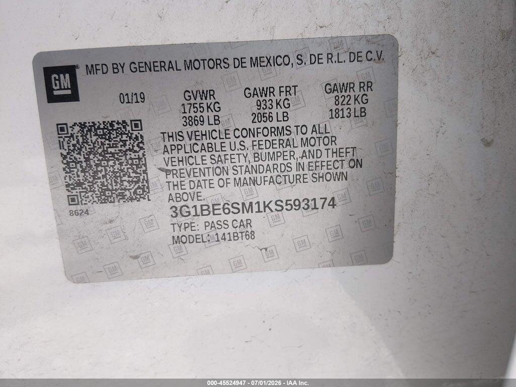 3G1BE6SM1KS593174 2019 CHEVROLET CRUZE photo no. 9