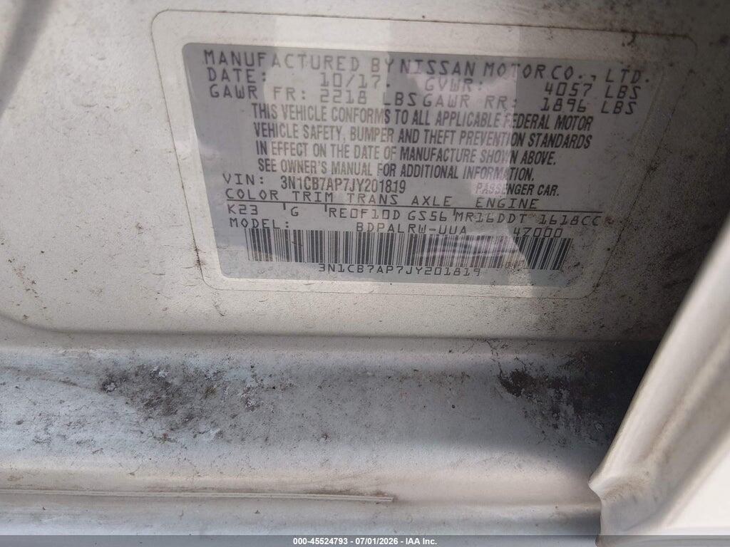 3N1CB7AP7JY201819 2018 NISSAN SENTRA photo no. 9