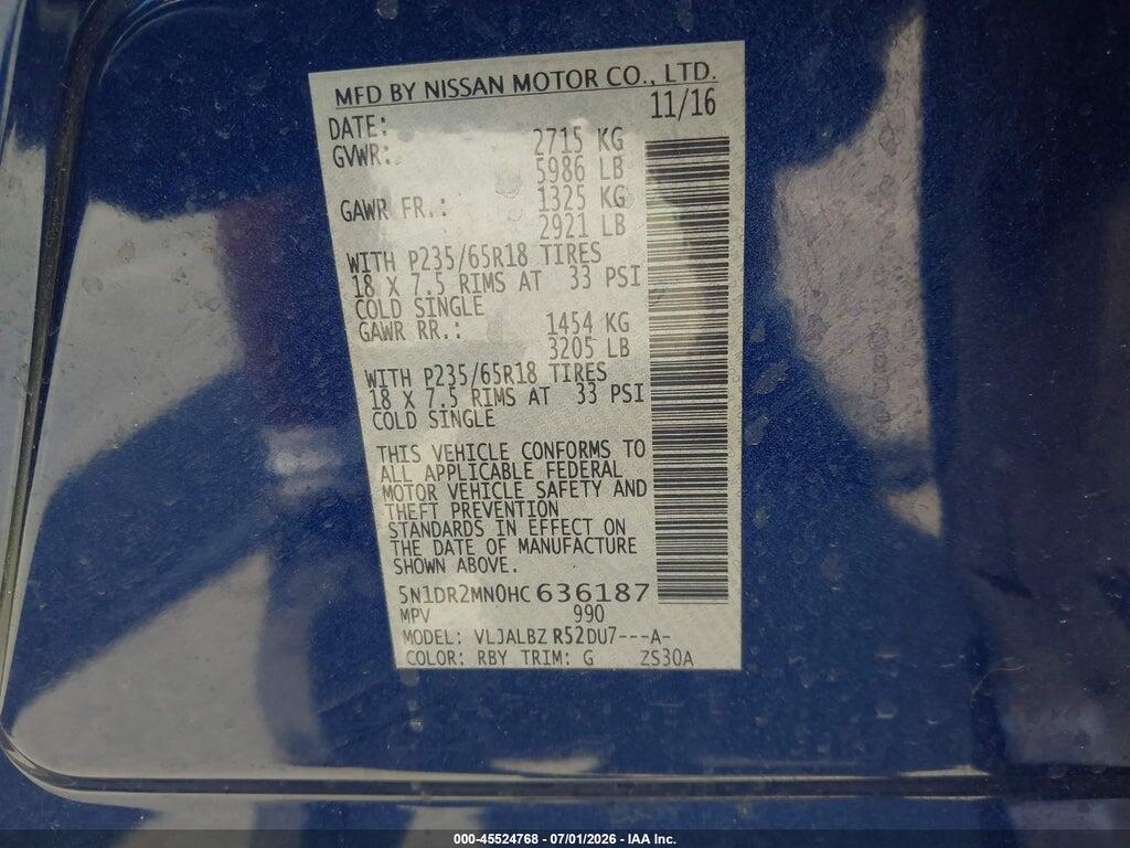5N1DR2MN0HC636187 2017 NISSAN PATHFINDER photo no. 9