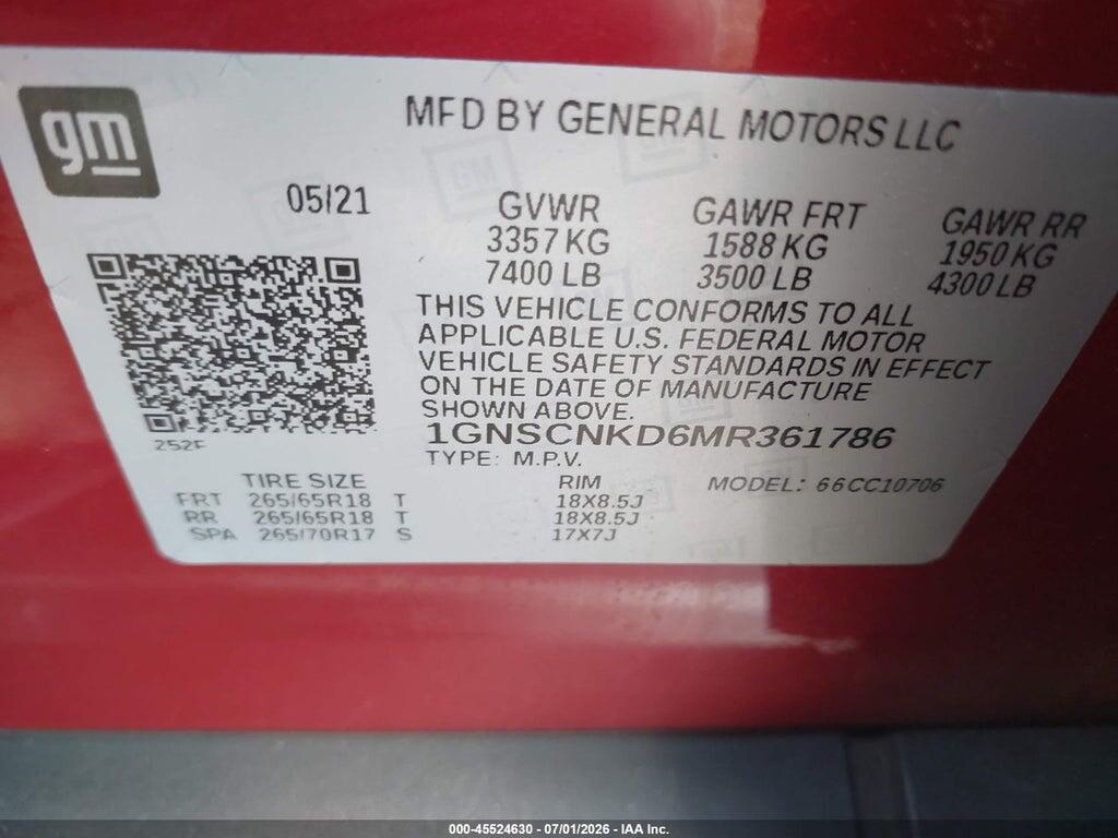 1GNSCNKD6MR361786 2021 CHEVROLET TAHOE photo no. 9
