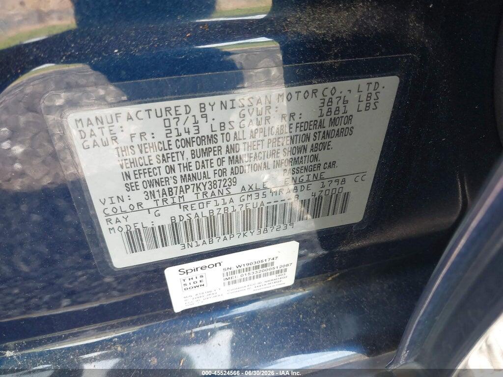3N1AB7AP7KY387239 2019 NISSAN SENTRA photo no. 9