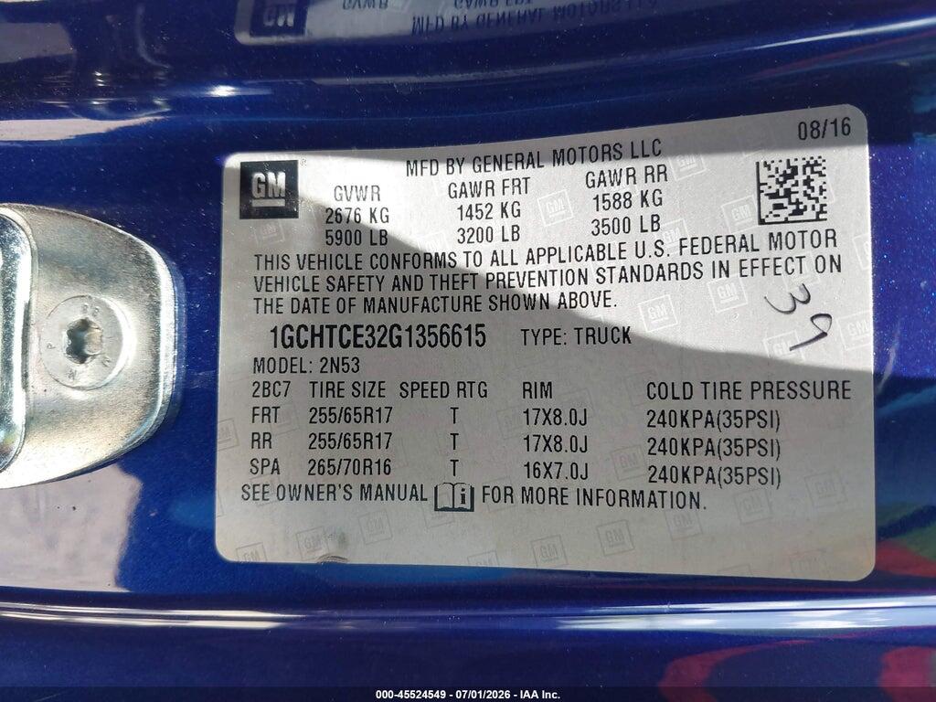 1GCHTCE32G1356615 2016 CHEVROLET COLORADO photo no. 9