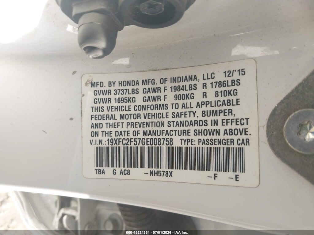 19XFC2F57GE008758 2016 HONDA CIVIC photo no. 9
