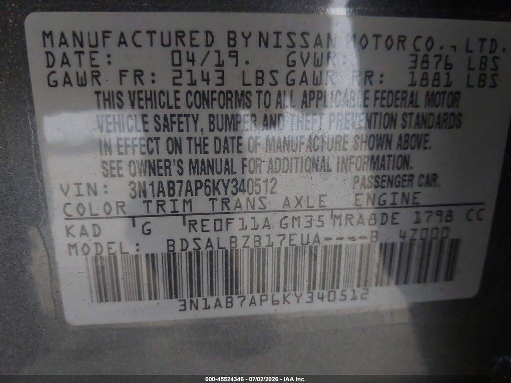 3N1AB7AP6KY340512 2019 NISSAN SENTRA photo no. 9