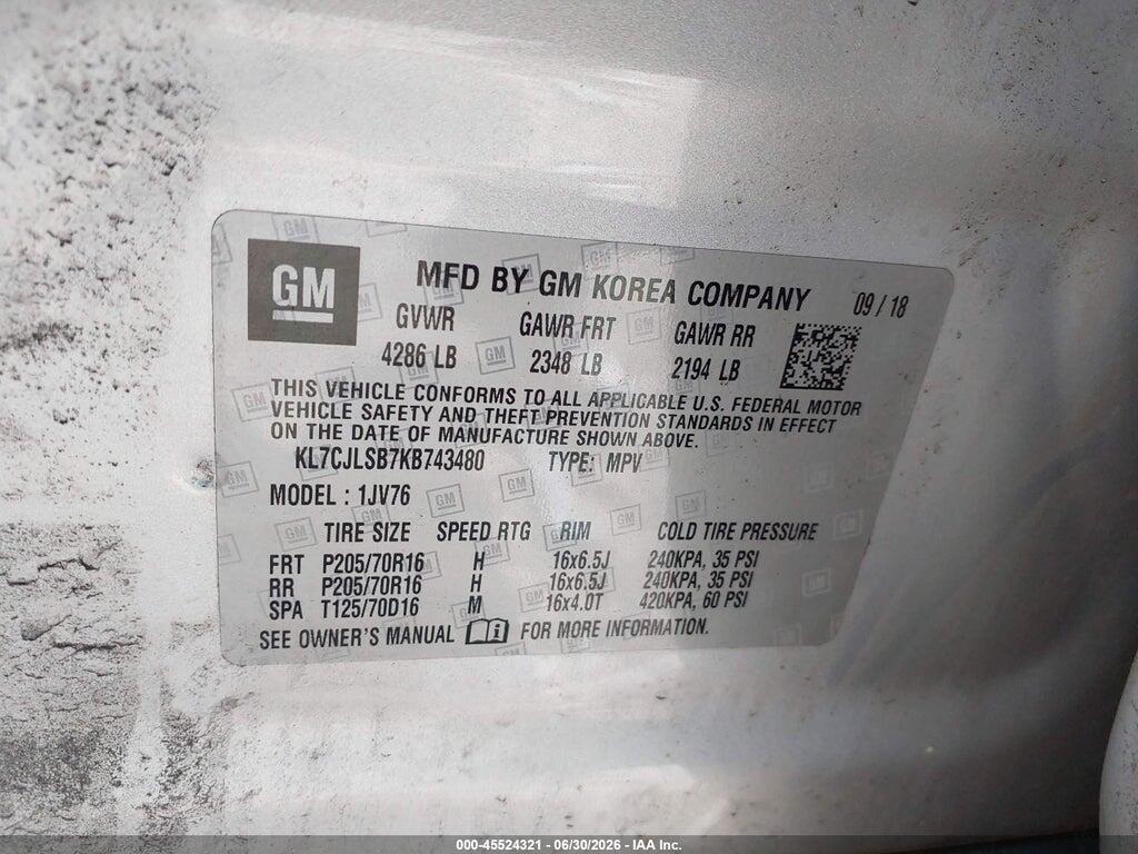 KL7CJLSB7KB743480 2019 CHEVROLET TRAX photo no. 9