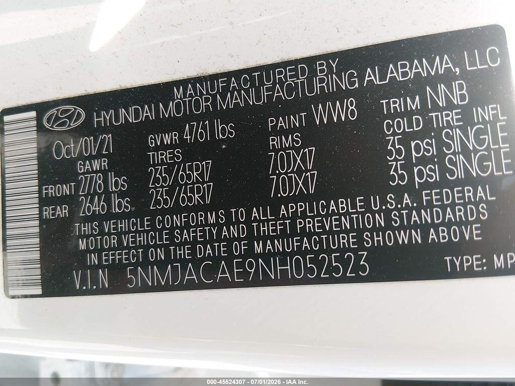 5NMJACAE9NH052523 2022 HYUNDAI TUCSON photo no. 9