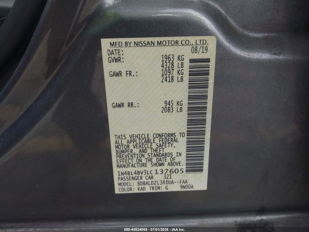 1N4BL4BV3LC137605 2020 NISSAN ALTIMA photo no. 9