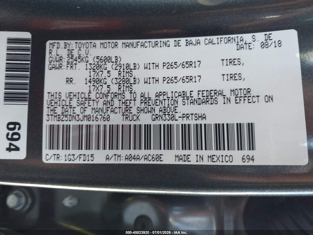 3TMBZ5DN3JM016760 2018 TOYOTA TACOMA photo no. 9