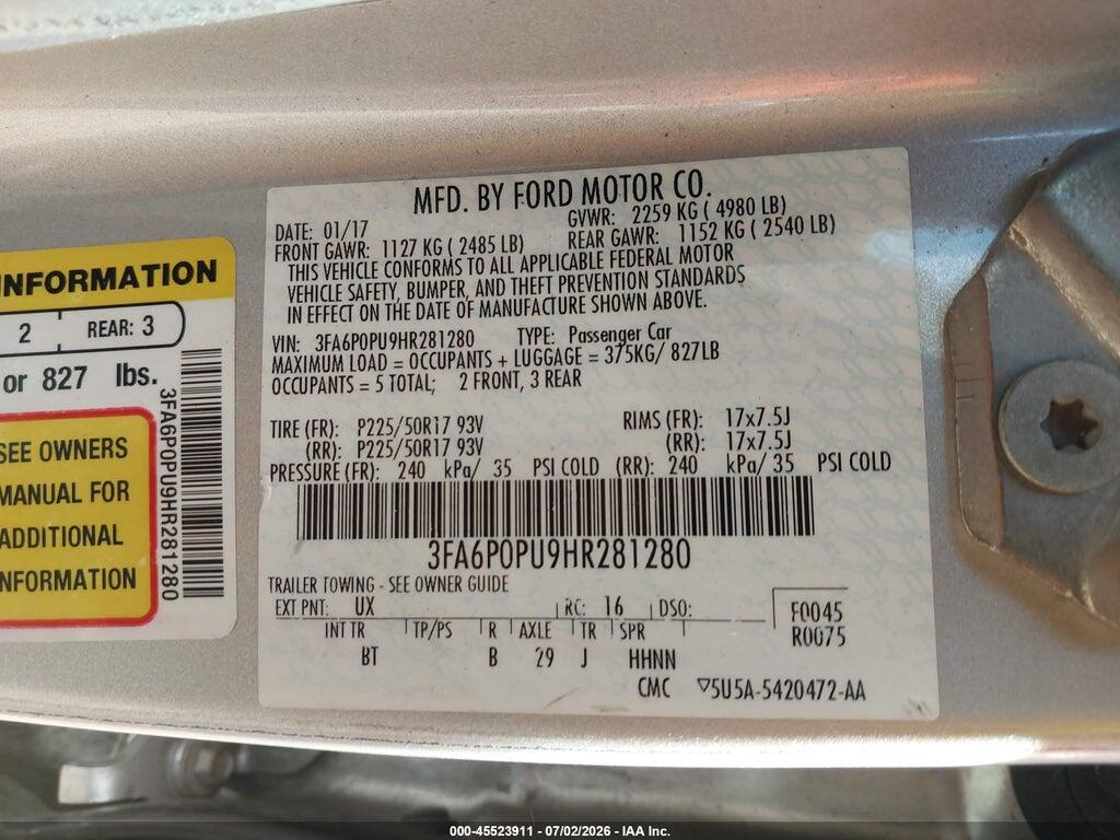 3FA6P0PU9HR281280 2017 FORD FUSION ENERGI photo no. 9
