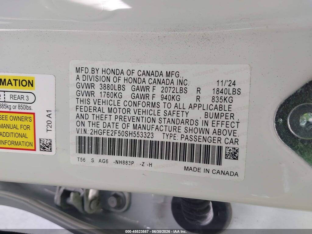 2HGFE2F50SH553323 2025 HONDA CIVIC photo no. 9