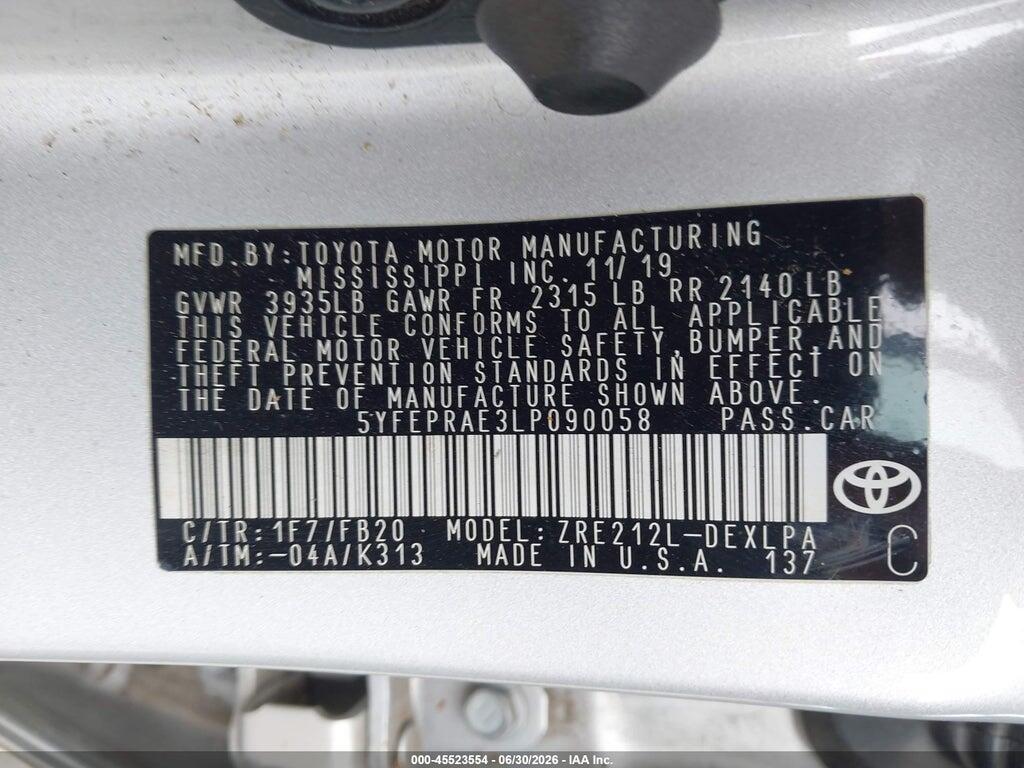 5YFEPRAE3LP090058 2020 TOYOTA COROLLA photo no. 9