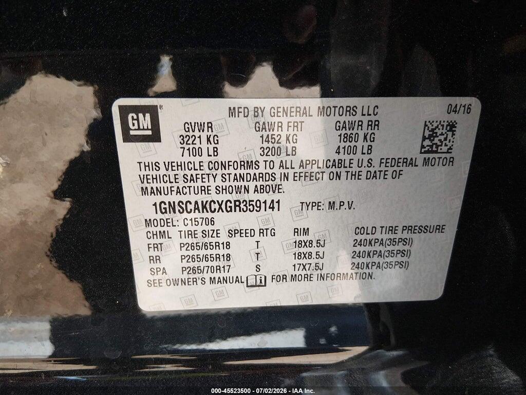 1GNSCAKCXGR359141 2016 CHEVROLET TAHOE photo no. 9