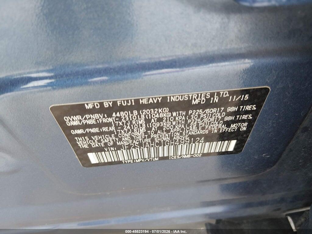 JF2SJAHC1GH499124 2016 SUBARU FORESTER photo no. 9