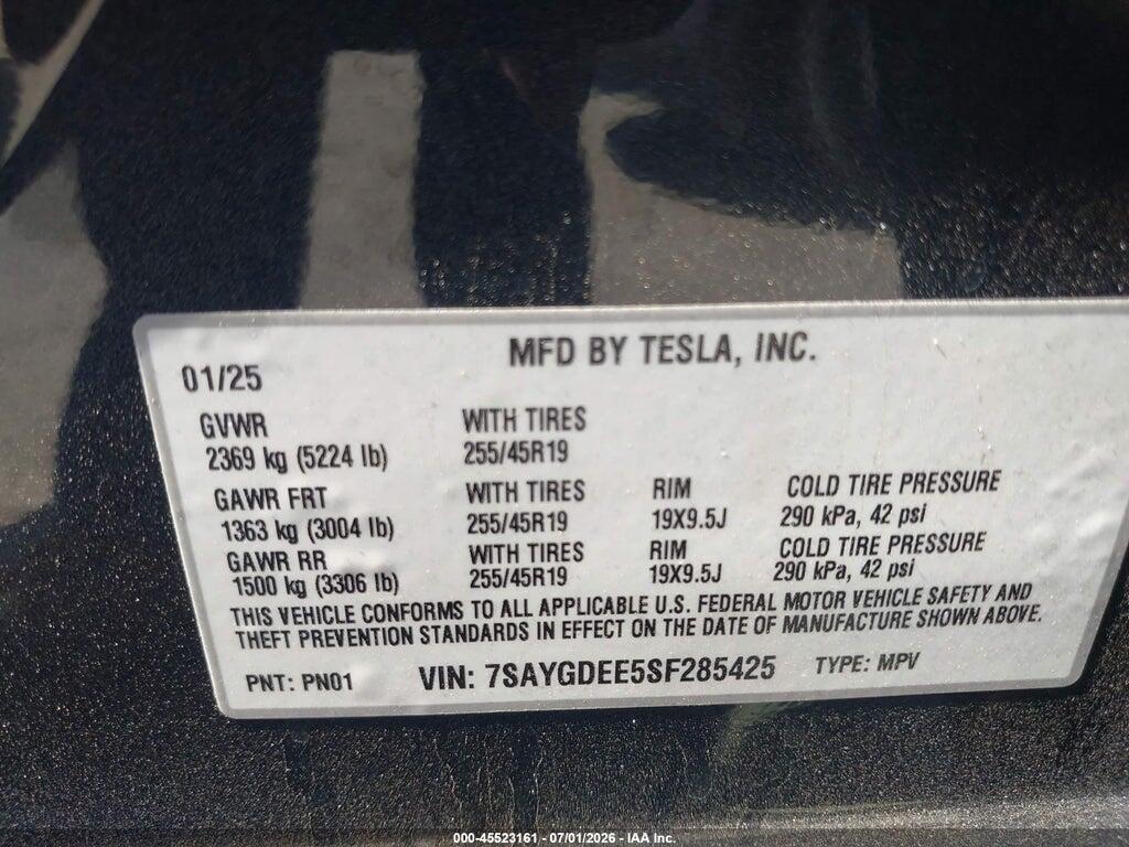 7SAYGDEE5SF285425 2025 TESLA MODEL Y photo no. 9