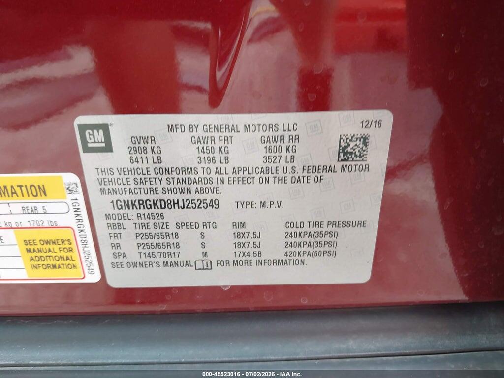 1GNKRGKD8HJ252549 2017 CHEVROLET TRAVERSE photo no. 9