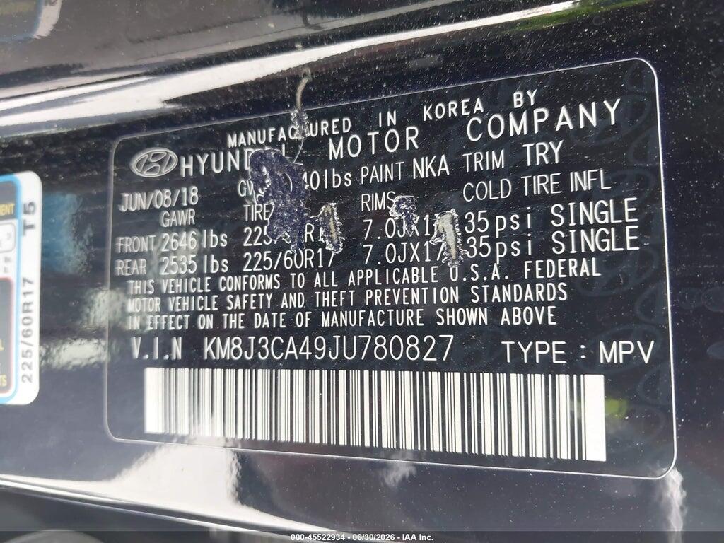 KM8J3CA49JU780827 2018 HYUNDAI TUCSON photo no. 9