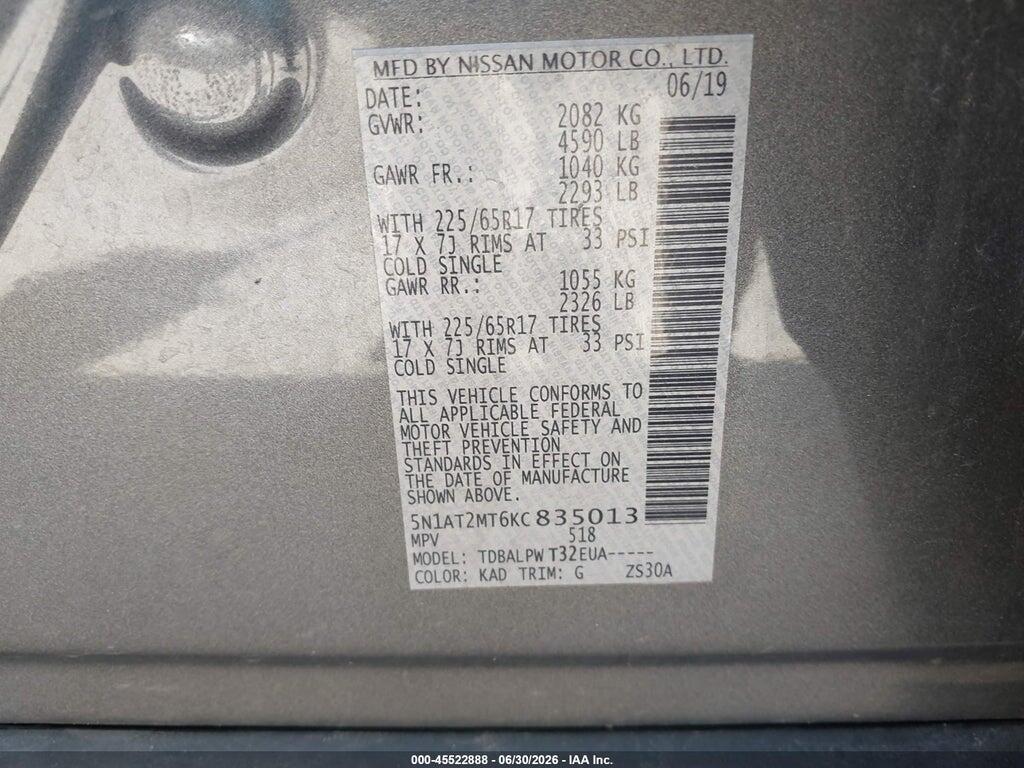 5N1AT2MT6KC835013 2019 NISSAN ROGUE photo no. 9