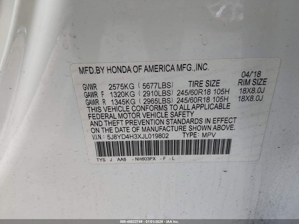 5J8YD4H3XJL019802 2018 ACURA MDX photo no. 9