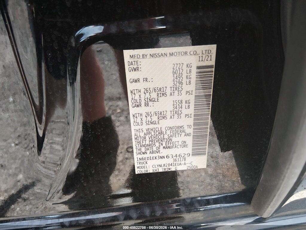 1N6ED1EK3NN634629 2022 NISSAN FRONTIER photo no. 9