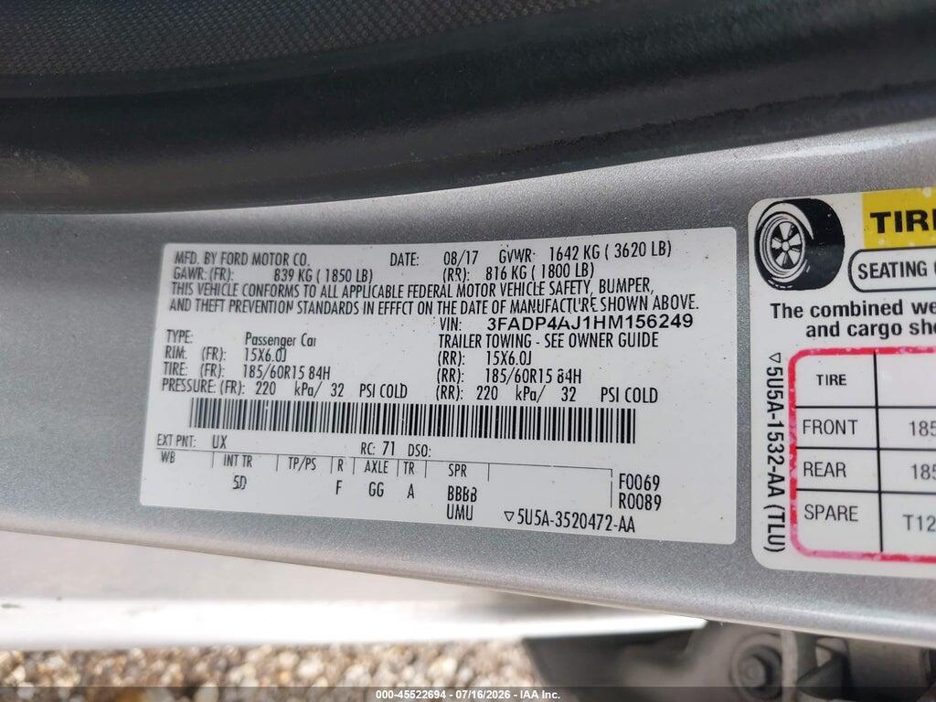 3FADP4AJ1HM156249 2017 FORD FIESTA photo no. 9