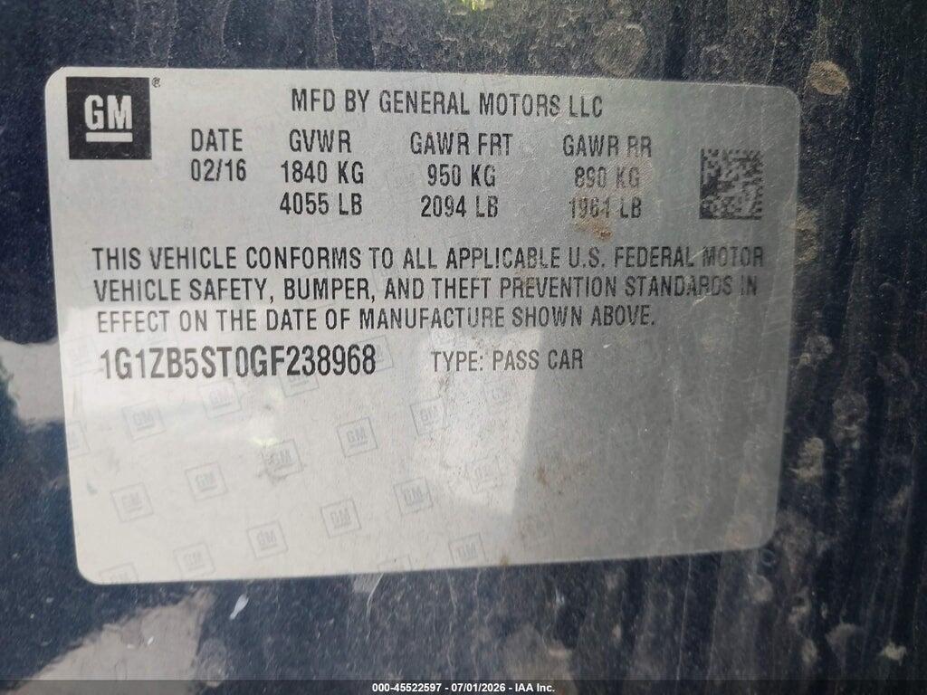 1G1ZB5ST0GF238968 2016 CHEVROLET MALIBU photo no. 9