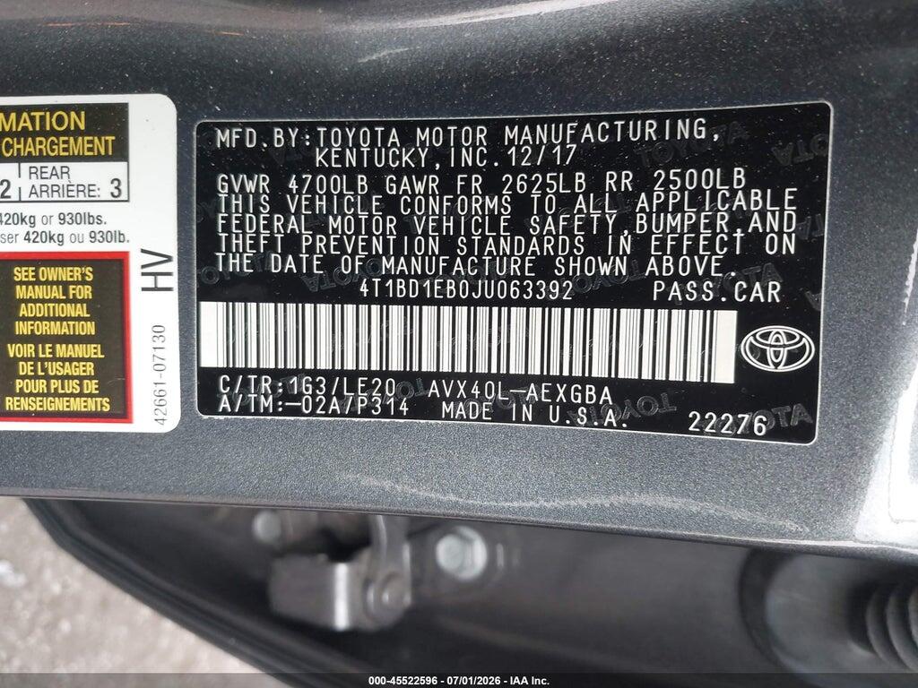 4T1BD1EB0JU063392 2018 TOYOTA AVALON HYBRID photo no. 9