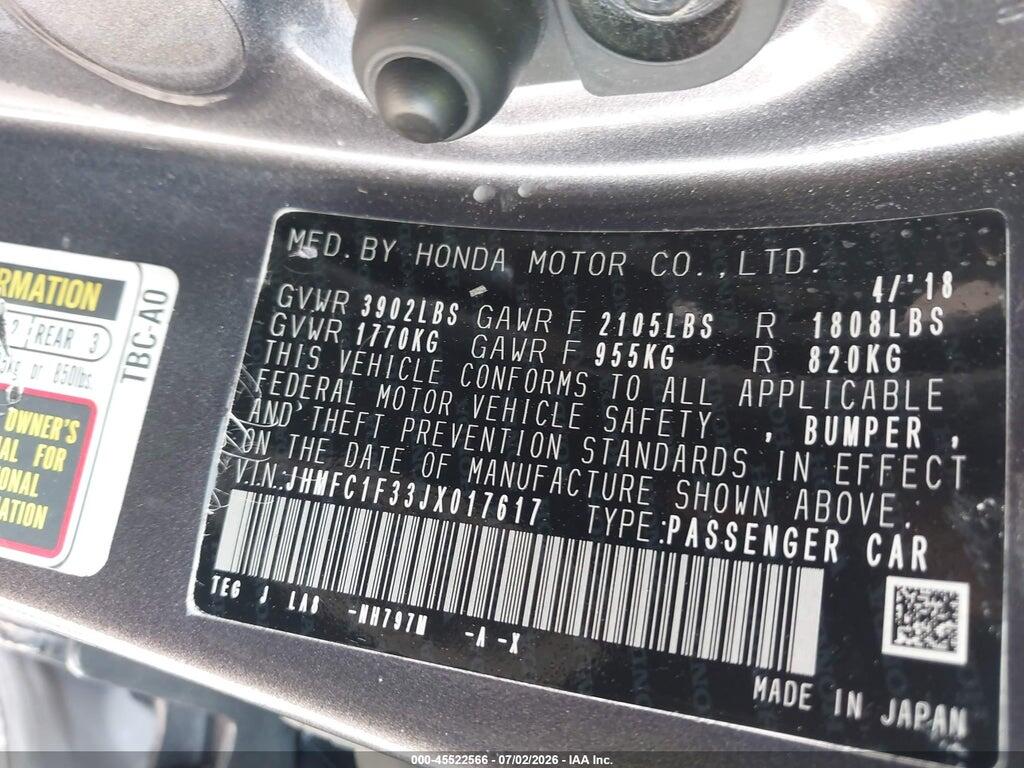 JHMFC1F33JX017617 2018 HONDA CIVIC photo no. 9