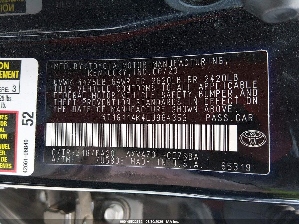 4T1G11AK4LU964353 2020 TOYOTA CAMRY photo no. 9