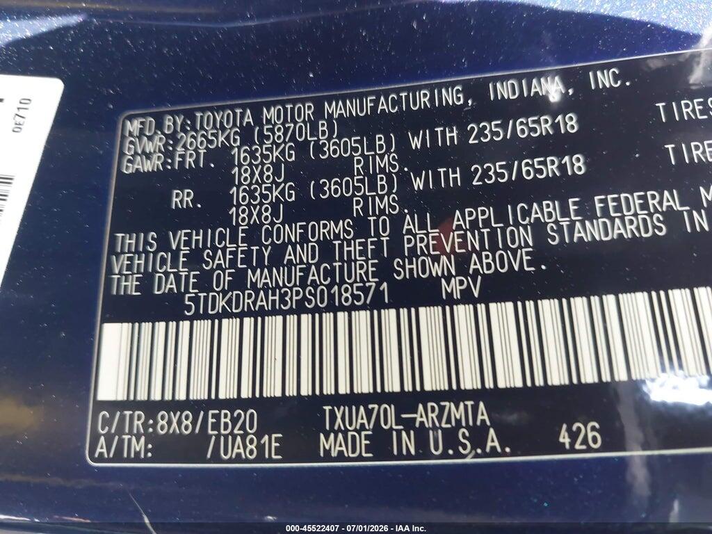 5TDKDRAH3PS018571 2023 TOYOTA HIGHLANDER photo no. 9