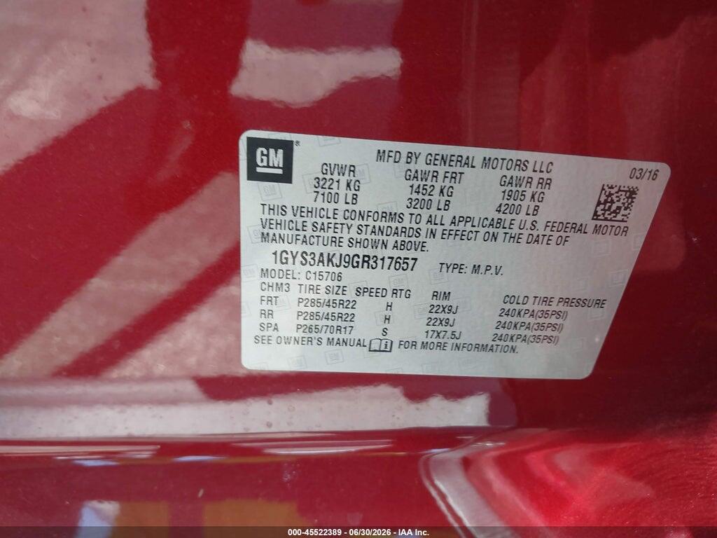 1GYS3AKJ9GR317657 2016 CADILLAC ESCALADE photo no. 9