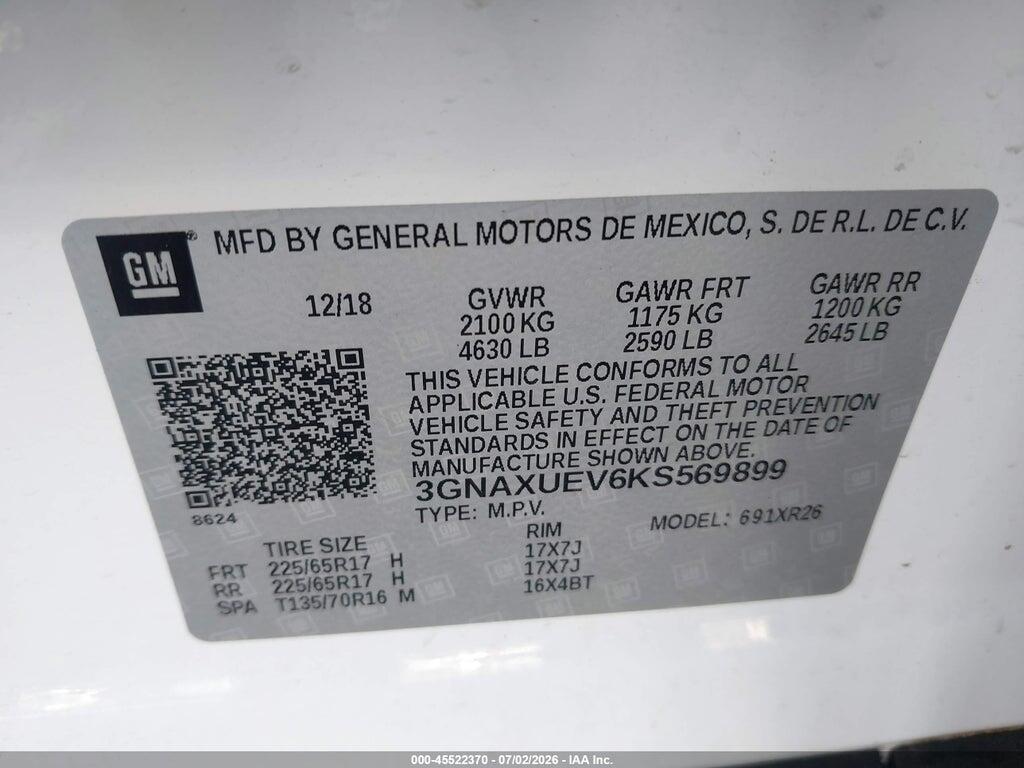 3GNAXUEV6KS569899 2019 CHEVROLET EQUINOX photo no. 9