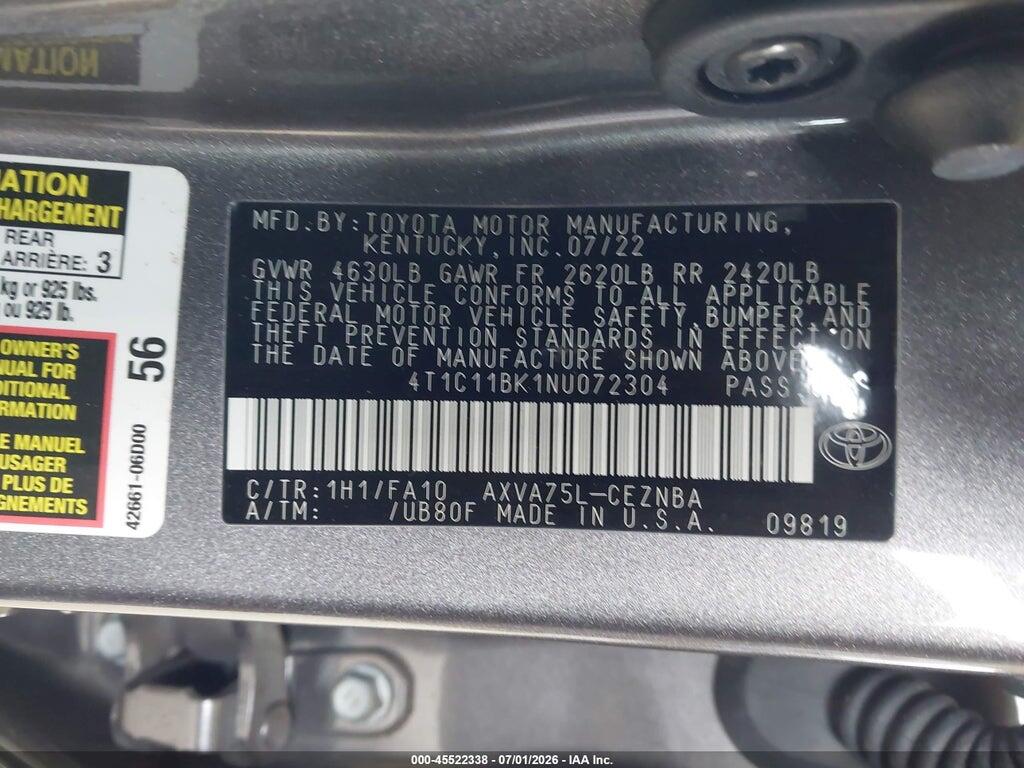4T1C11BK1NU072304 2022 TOYOTA CAMRY photo no. 9