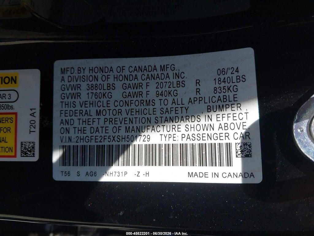 2HGFE2F5XSH501729 2025 HONDA CIVIC photo no. 9