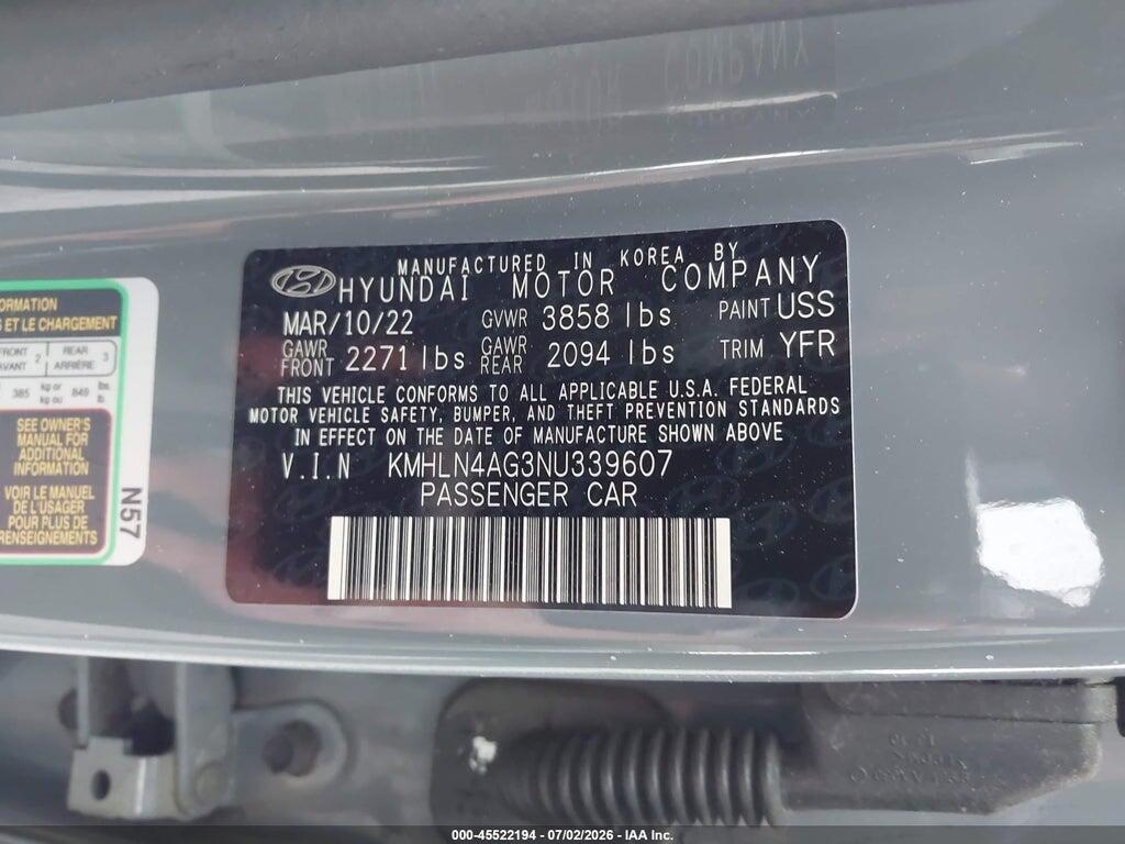 KMHLN4AG3NU339607 2022 HYUNDAI ELANTRA photo no. 9