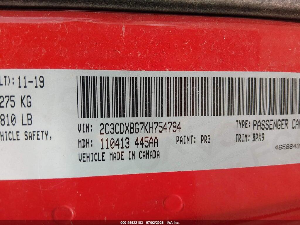 2C3CDXBG7KH754794 2019 DODGE CHARGER photo no. 9
