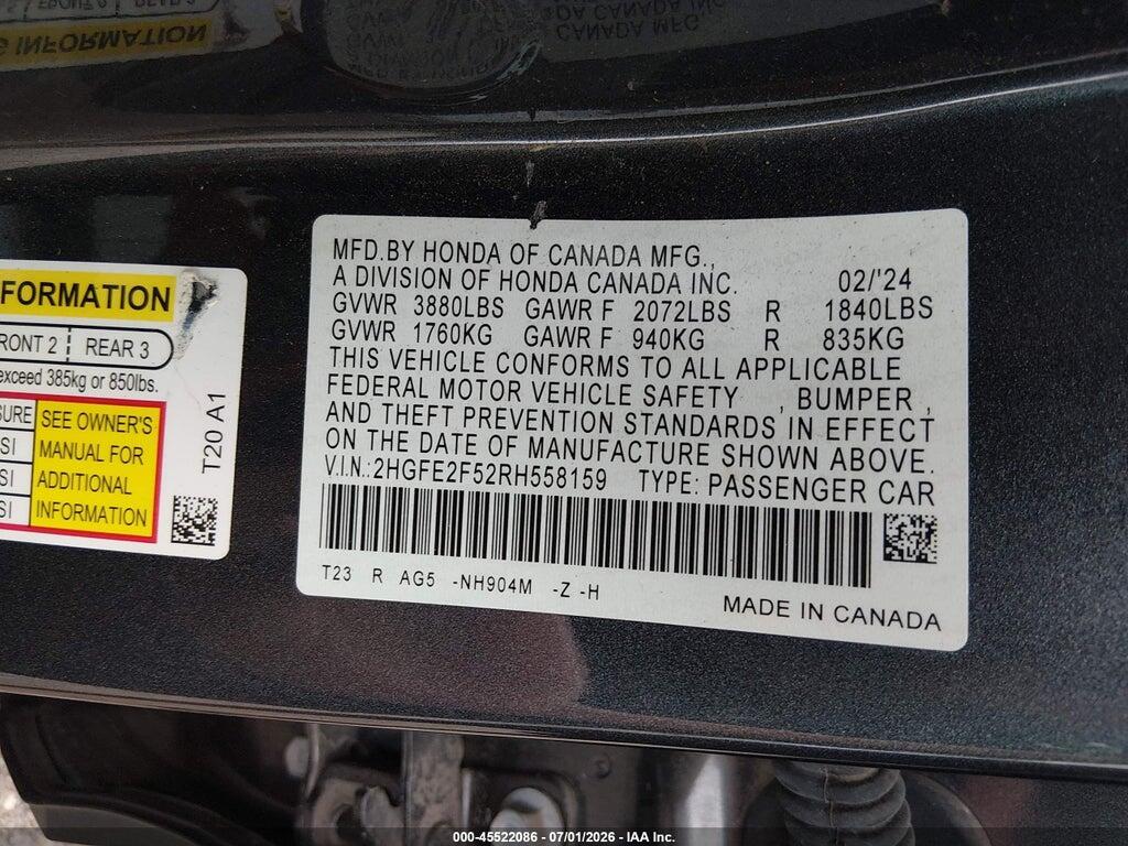 2HGFE2F52RH558159 2024 HONDA CIVIC photo no. 9
