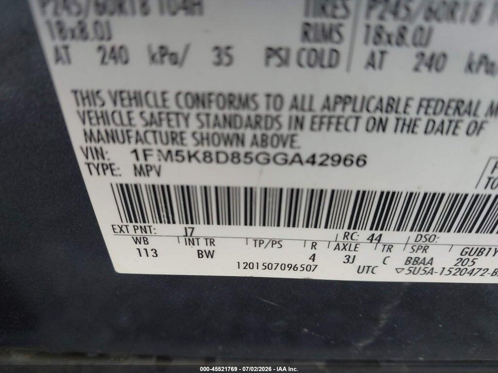 1FM5K8D85GGA42966 2016 FORD EXPLORER photo no. 9