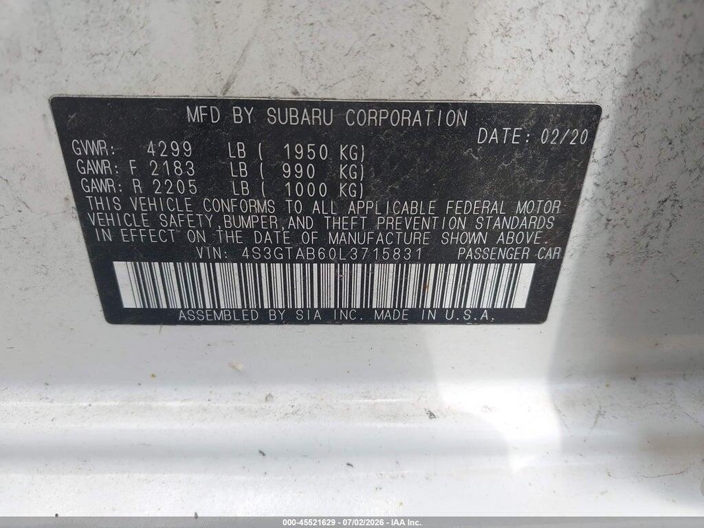 4S3GTAB60L3715831 2020 SUBARU IMPREZA photo no. 9