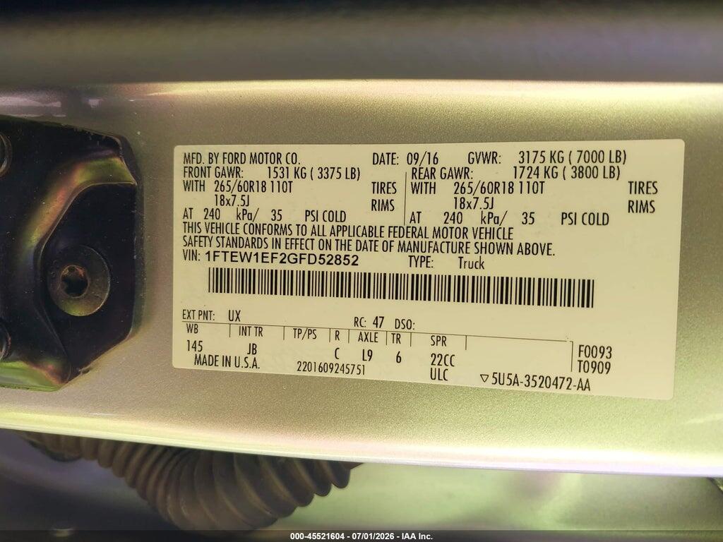 1FTEW1EF2GFD52852 2016 FORD F-150 photo no. 9