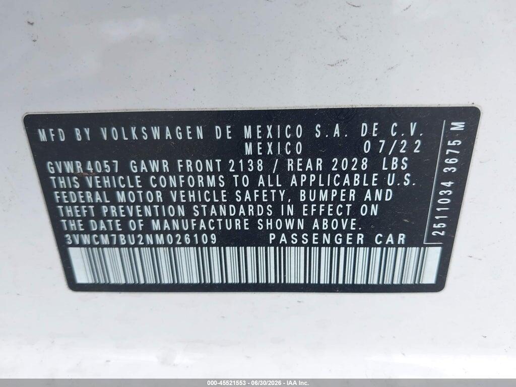 3VWCM7BU2NM026109 2022 VOLKSWAGEN JETTA photo no. 9