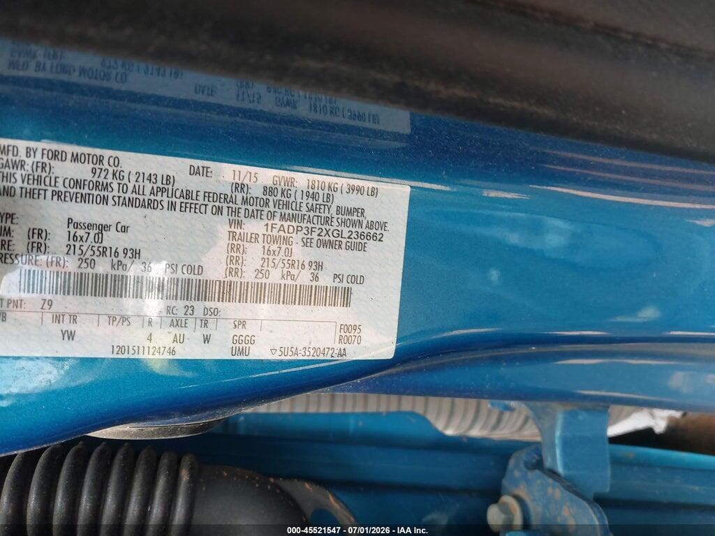 1FADP3F2XGL236662 2016 FORD FOCUS photo no. 9