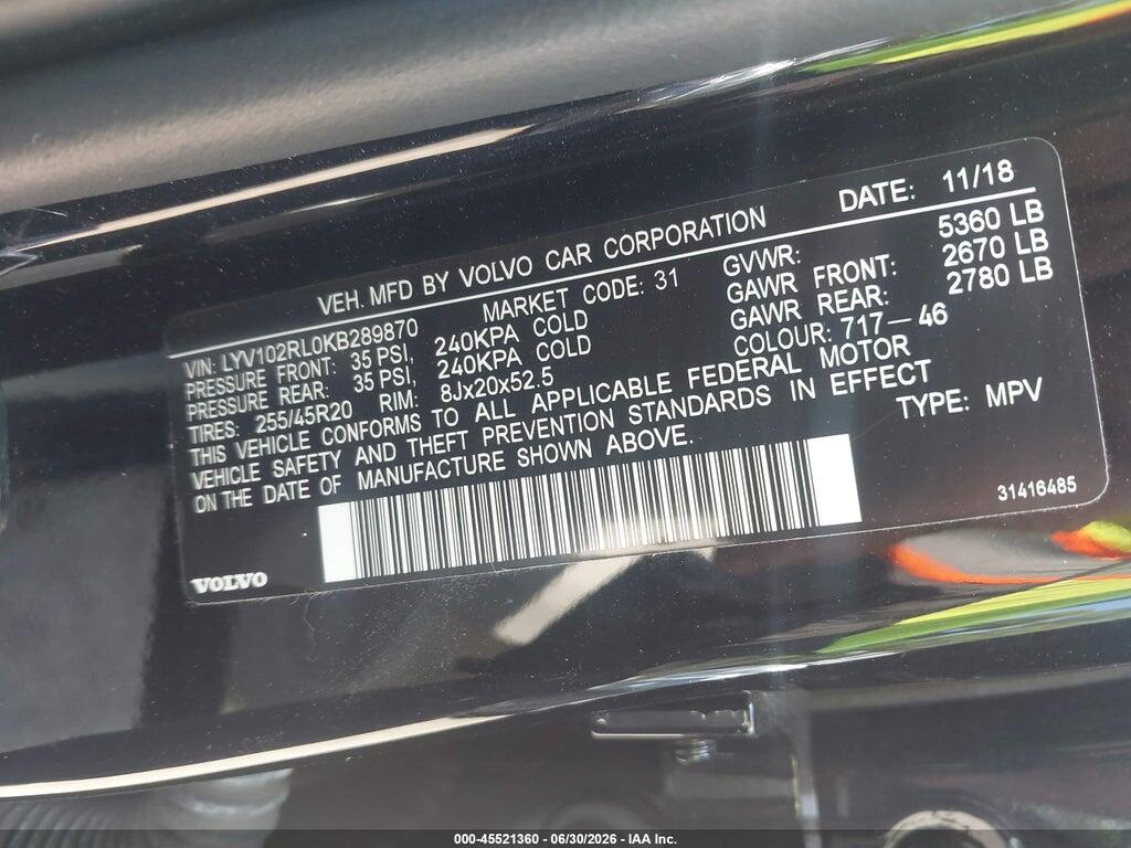 LYV102RL0KB289870 2019 VOLVO XC60 photo no. 9